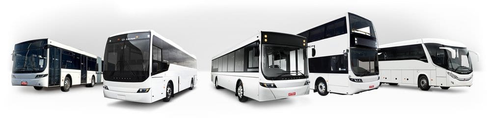 flybus coach fleet five white buses in the photo